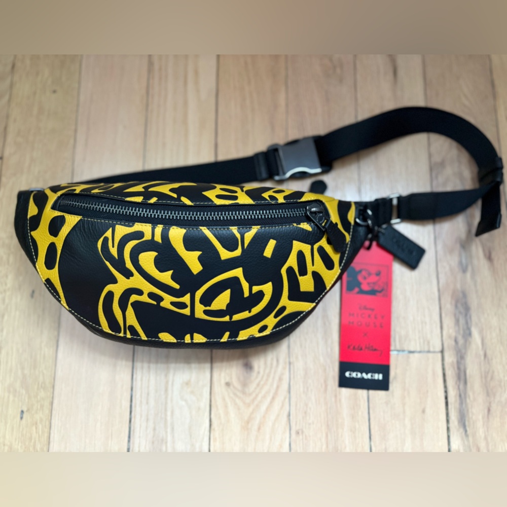 Coach Disney Mickey Mouse x Keith Haring Warren Leather Belt Fanny Pack Bag